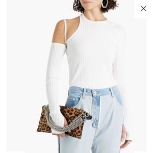 Helmut Lang Cutout ribbed-knit Pima cotton-blend top